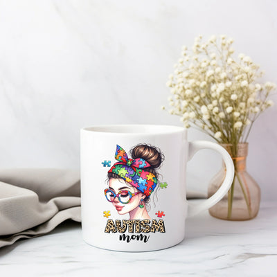 a white coffee mug with a picture of a woman's face on it