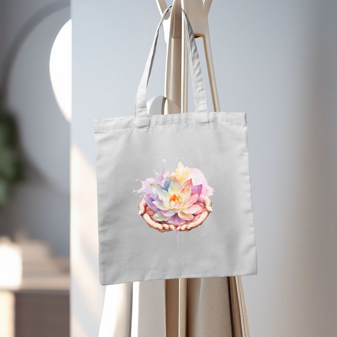 a tote bag with a picture of a flower on it