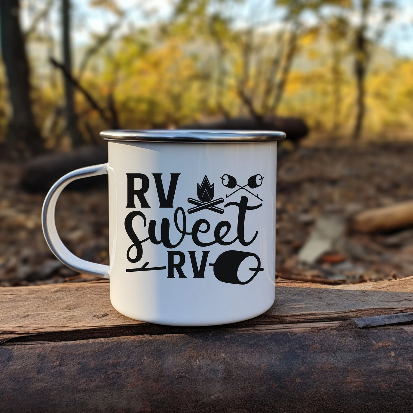 a white coffee mug with the words rv sweet rv on it