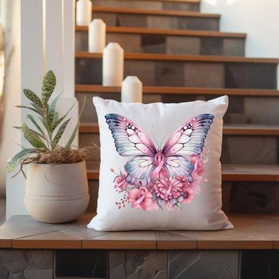 a white pillow sitting on top of a wooden table