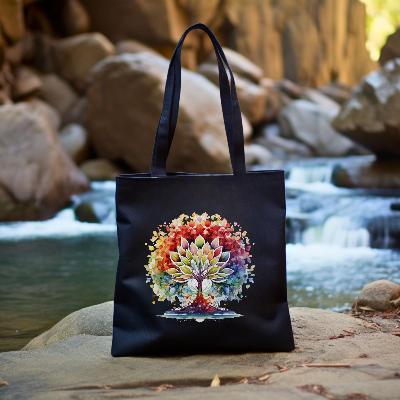 a black bag with a tree of life on it