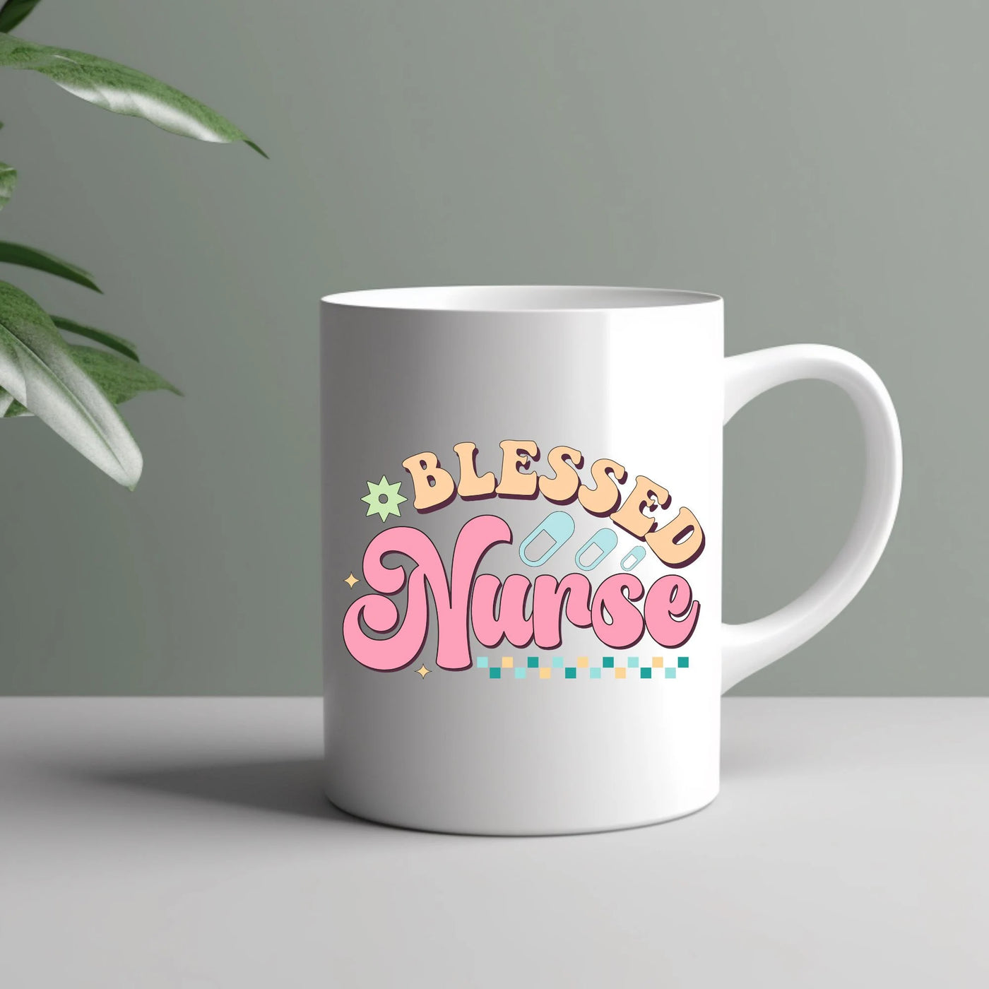 a white coffee mug with the words blessed nurse on it