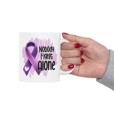 Nobody Fights Alone Alzheimer's Awareness Ceramic Mug 11oz - Pillow & Mug Co.