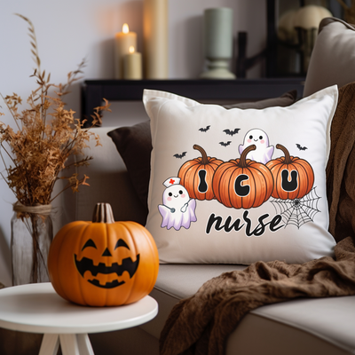 a couch with a pillow and a pumpkin on it