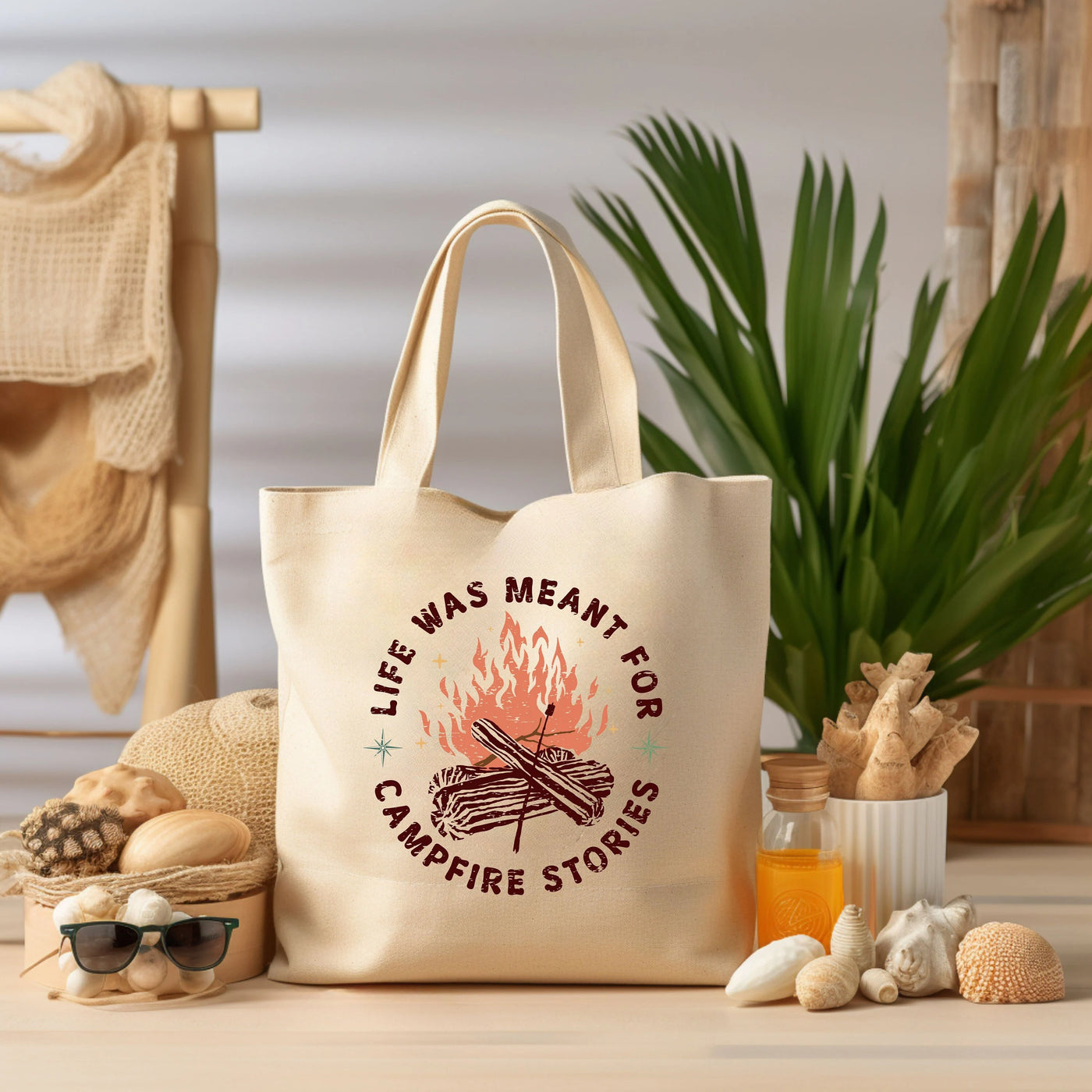 a tote bag sitting on top of a table