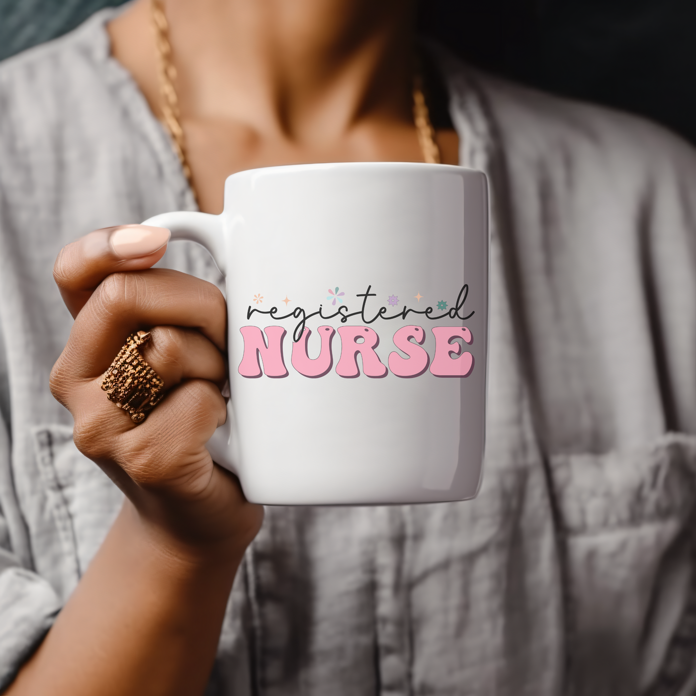 a woman is holding a coffee mug with the words respected nurse on it