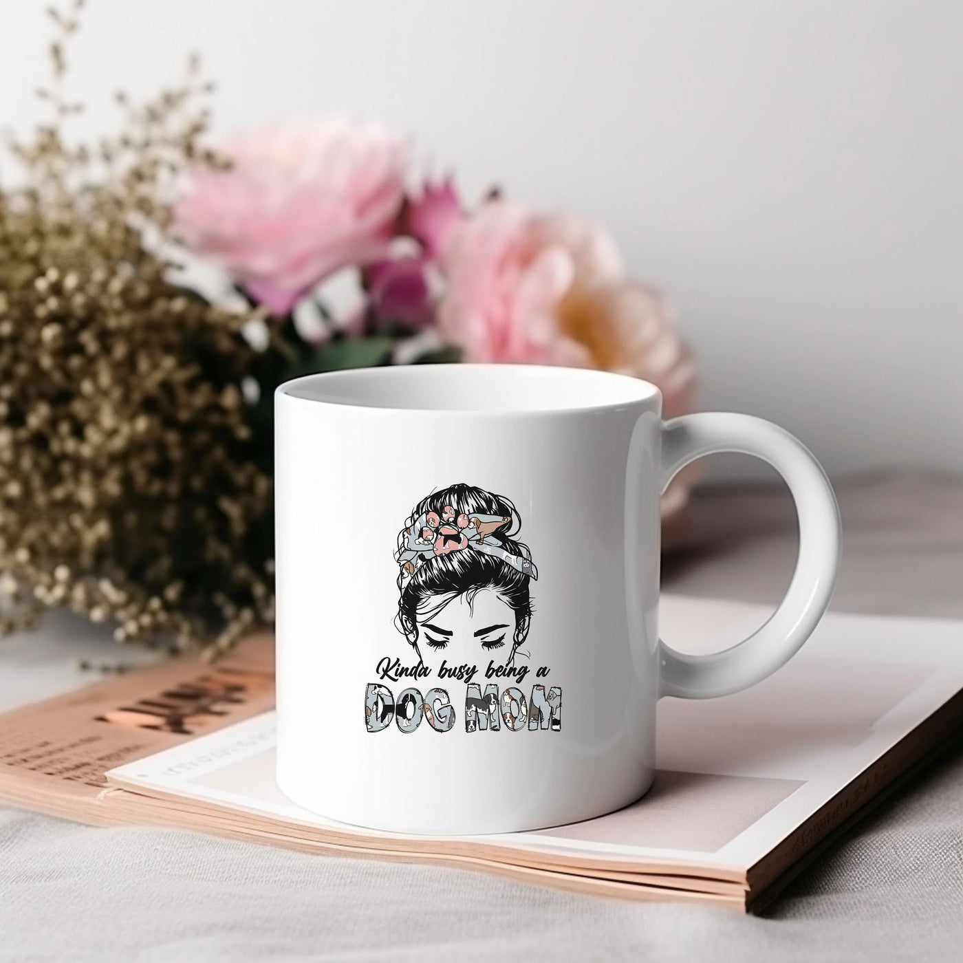 a white coffee mug with a picture of a woman's face on it