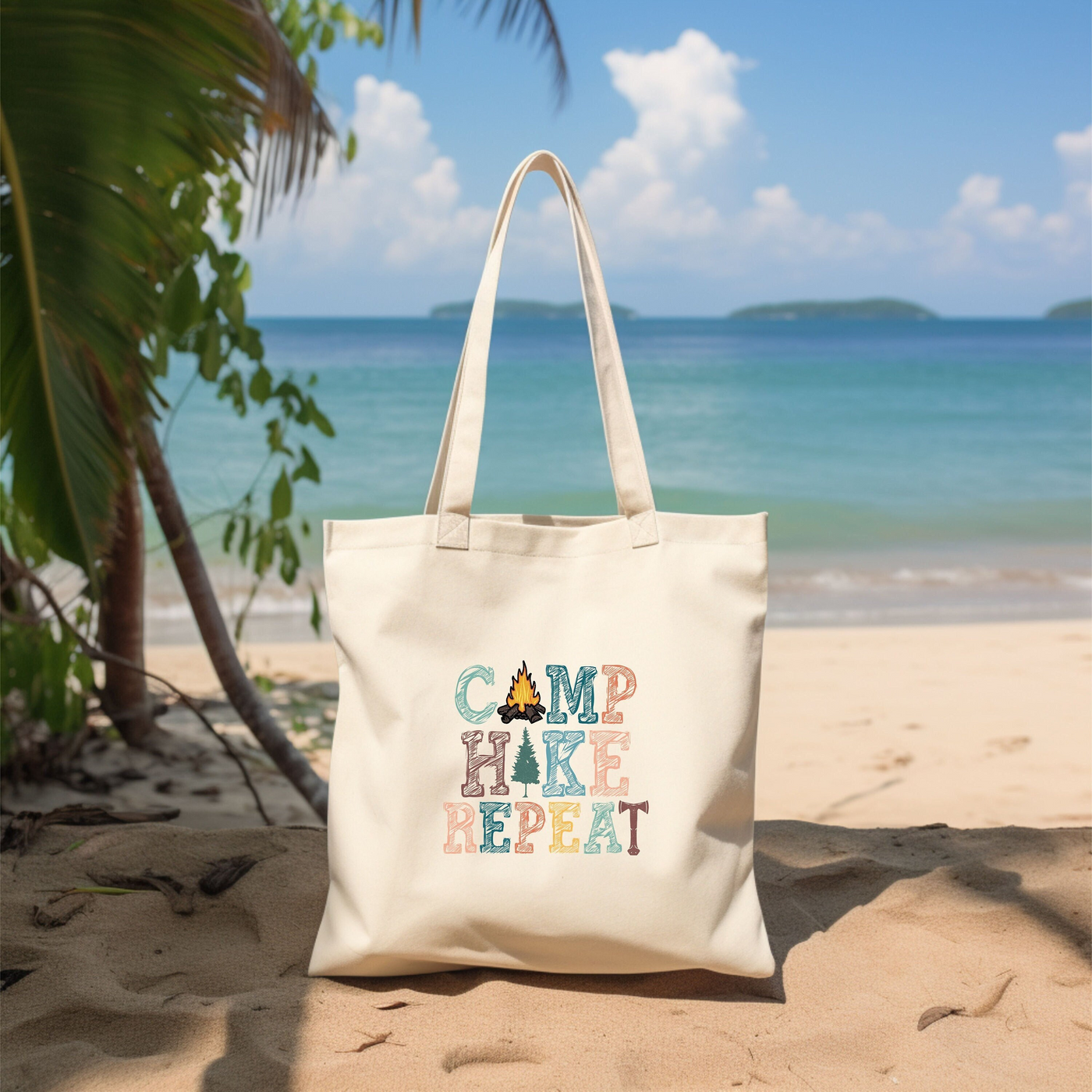 a white bag sitting on top of a sandy beach