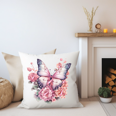 a pillow with a picture of a butterfly on it