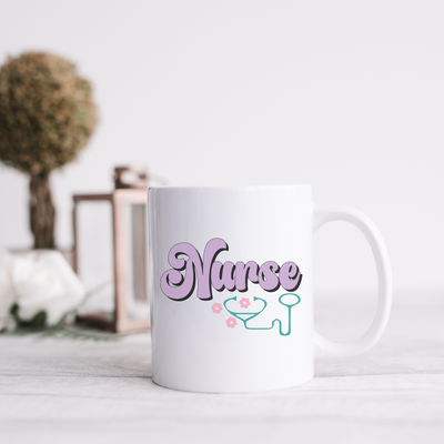 a white coffee mug with the word more on it