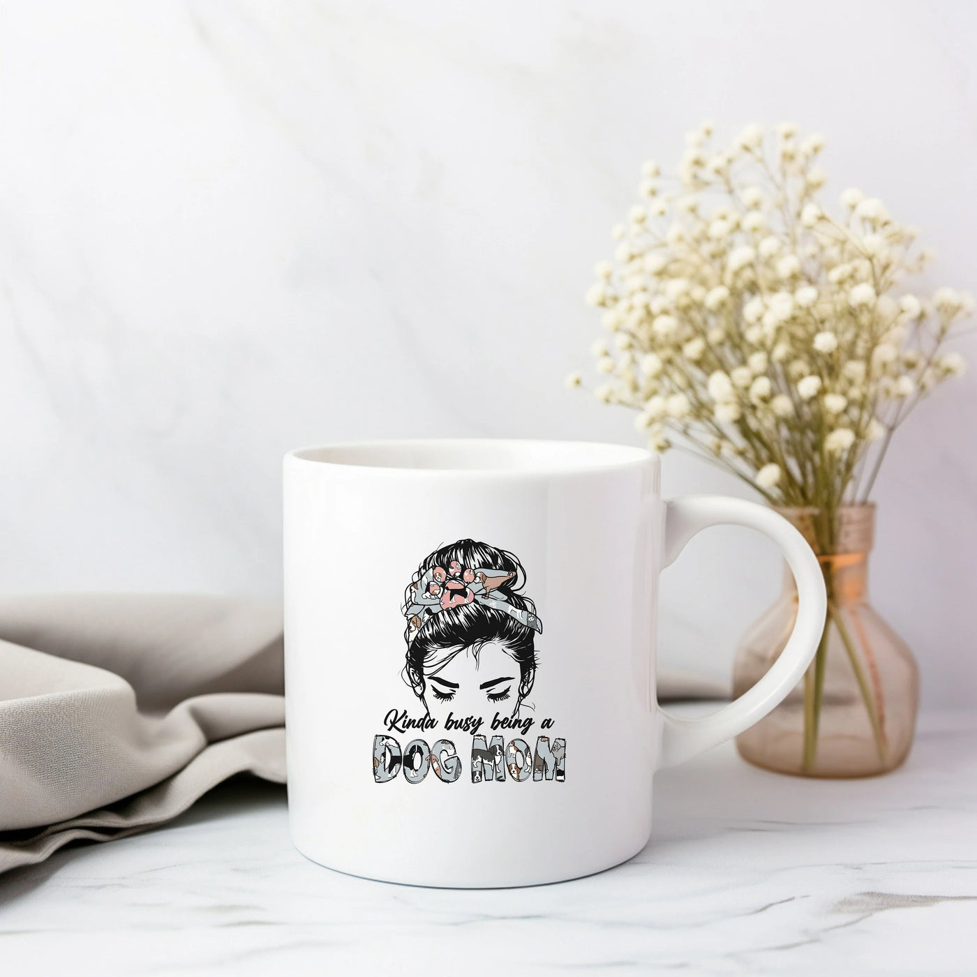 a white coffee mug with a picture of a woman's face on it