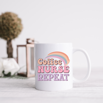 a coffee mug that says coffee nurse repeat