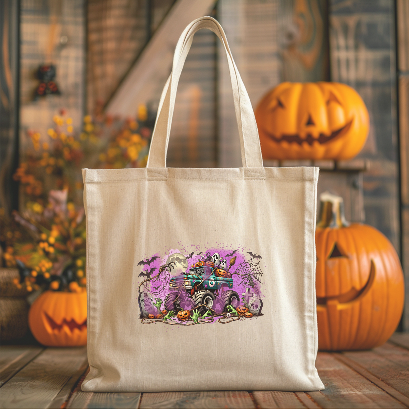 a tote bag with a picture of a car on it