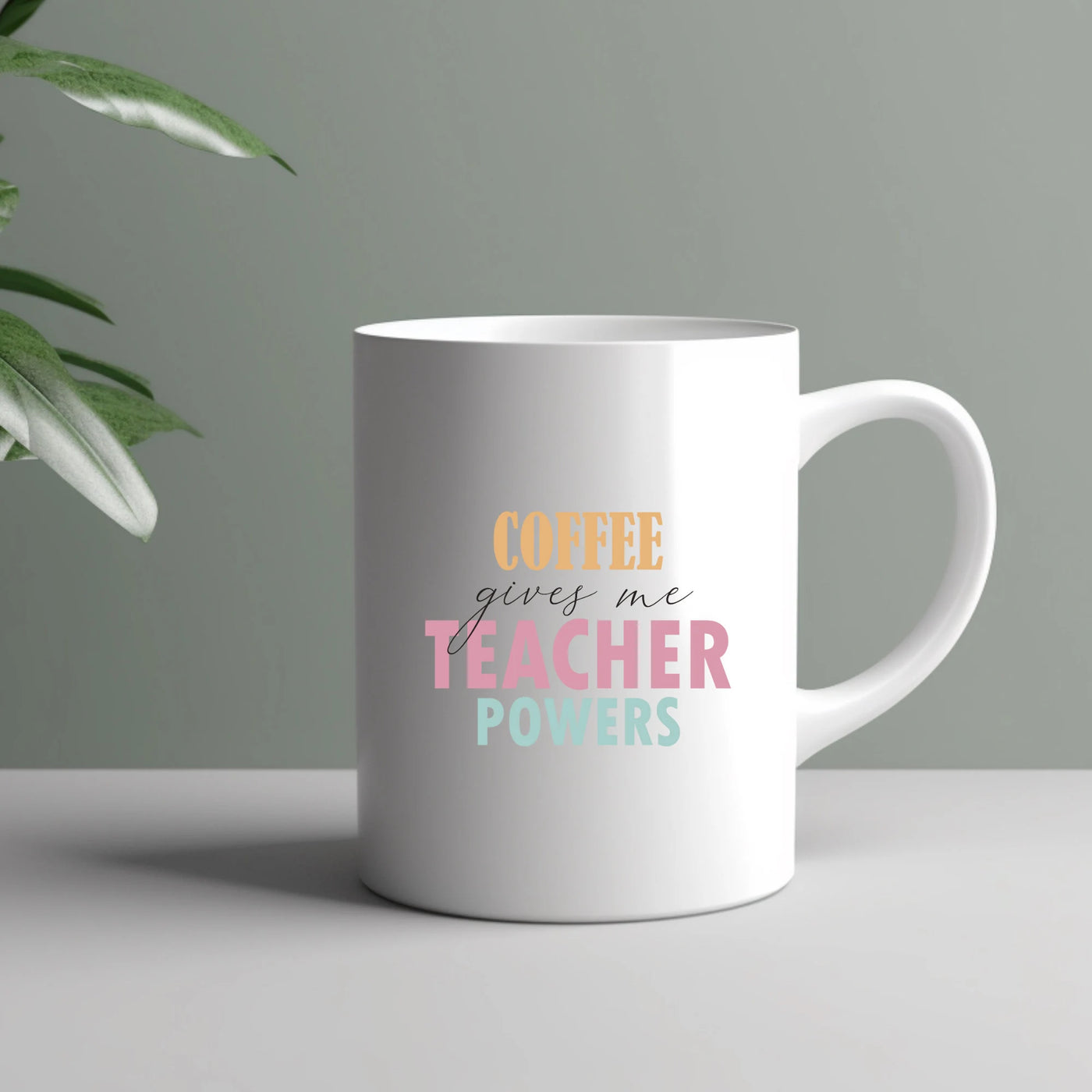 a coffee mug that says coffee gives me teacher powers