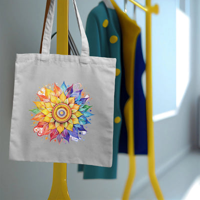 a tote bag hanging on a clothes rack