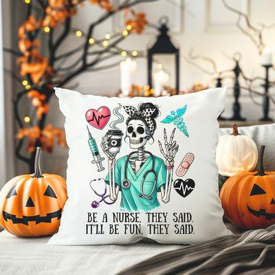 a pillow that has a skeleton on it