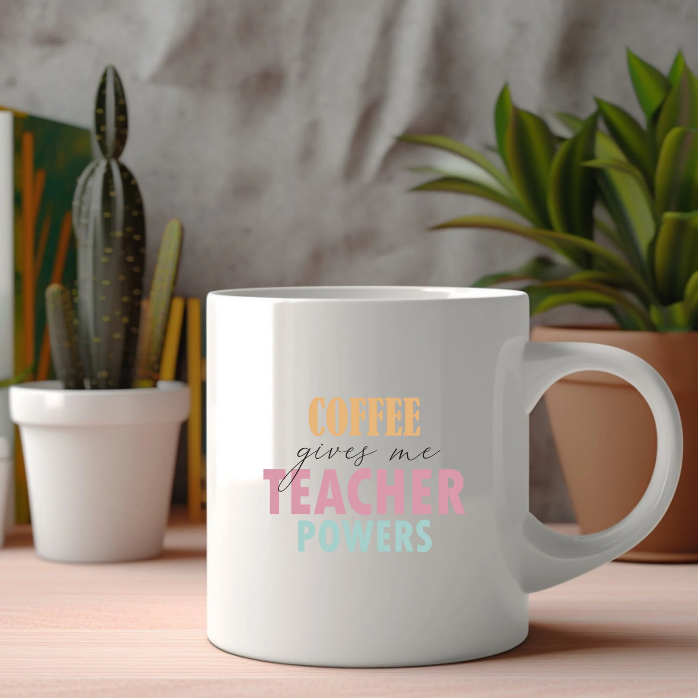 a white coffee mug sitting on top of a table