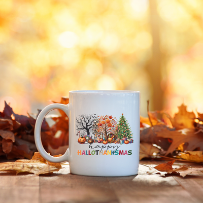 a white coffee mug sitting on top of a wooden table