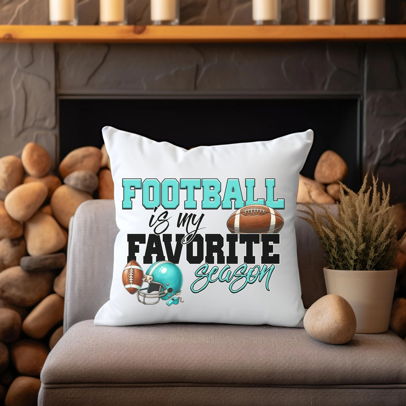 a football pillow that says football is my favorite season