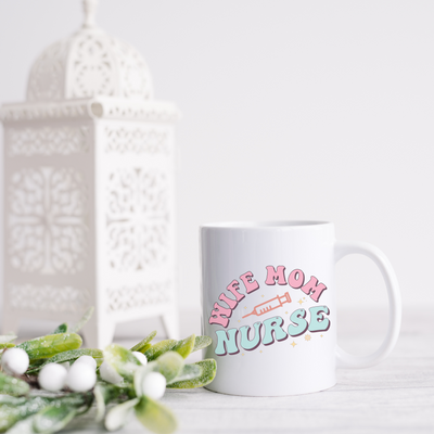 a white coffee mug sitting on top of a table