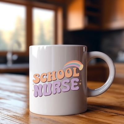 a white coffee mug sitting on top of a wooden table