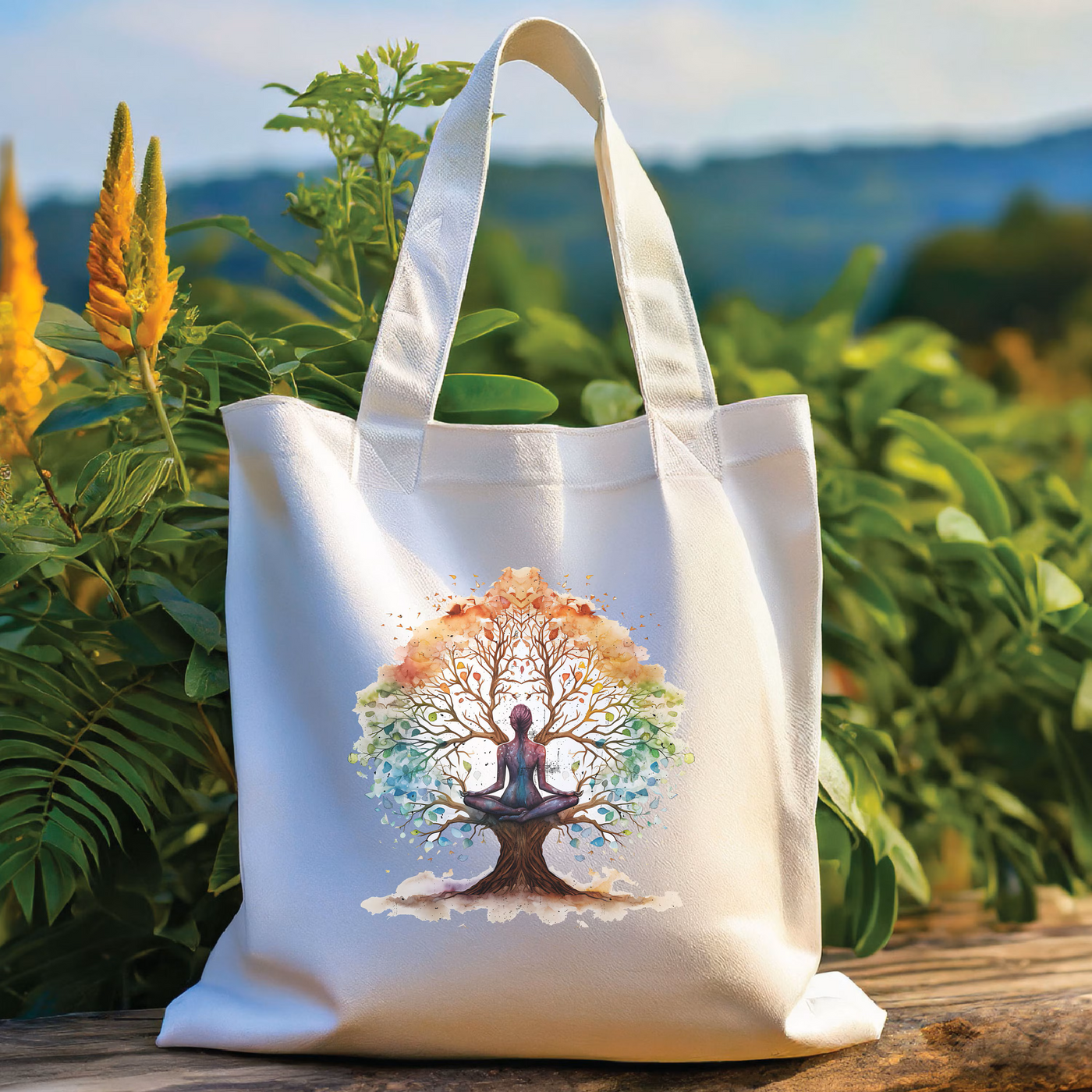 a white bag with a picture of a tree on it