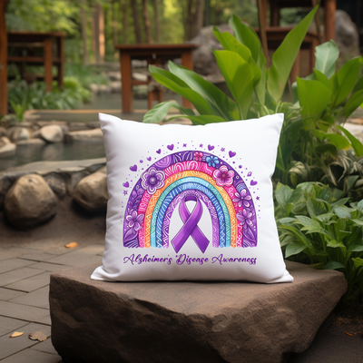 a pillow that has a purple ribbon on it