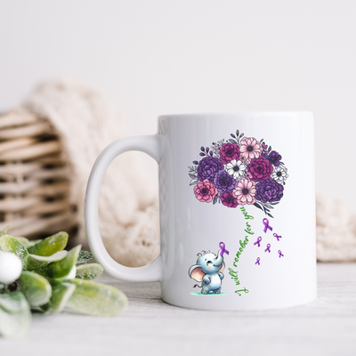 a coffee mug with a bouquet of flowers on it