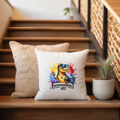 a white pillow sitting on top of a wooden banister