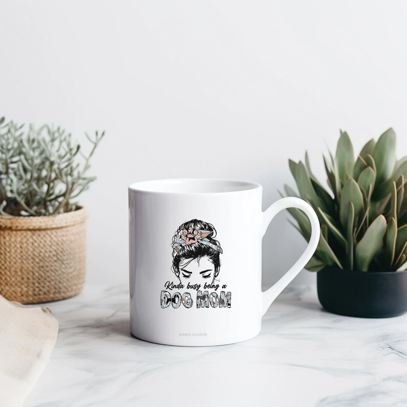 a white coffee mug with a picture of a woman's face on it