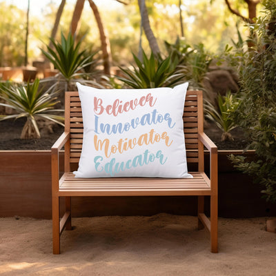 a wooden bench with a pillow on top of it