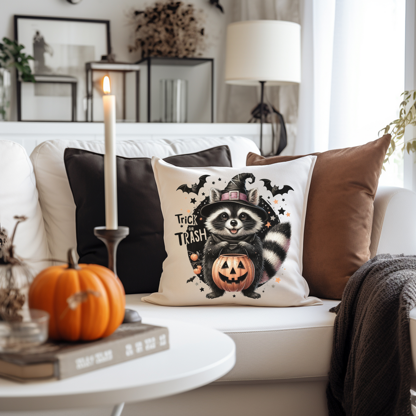 a living room filled with furniture and a white couch