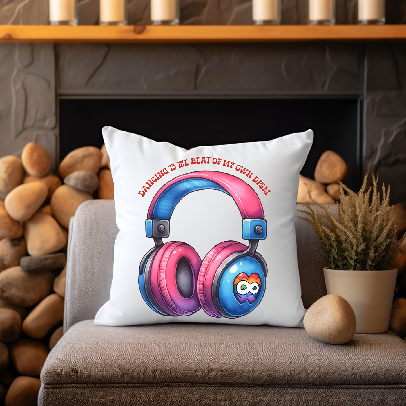 a pillow that has headphones on it