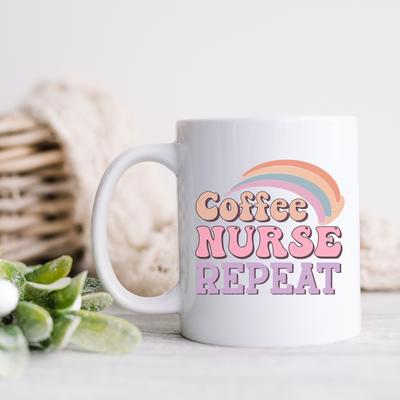 a coffee mug that says coffee nurse repeat