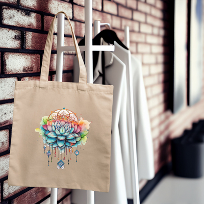 a tote bag hanging on a brick wall