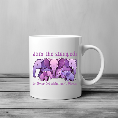 a coffee mug with a picture of three elephants on it