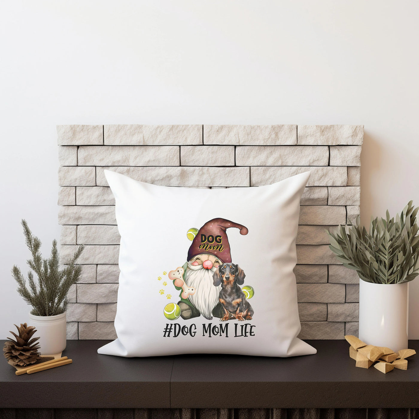 a pillow that has a gnome on it