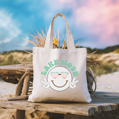 a tote bag sitting on top of a wooden bench