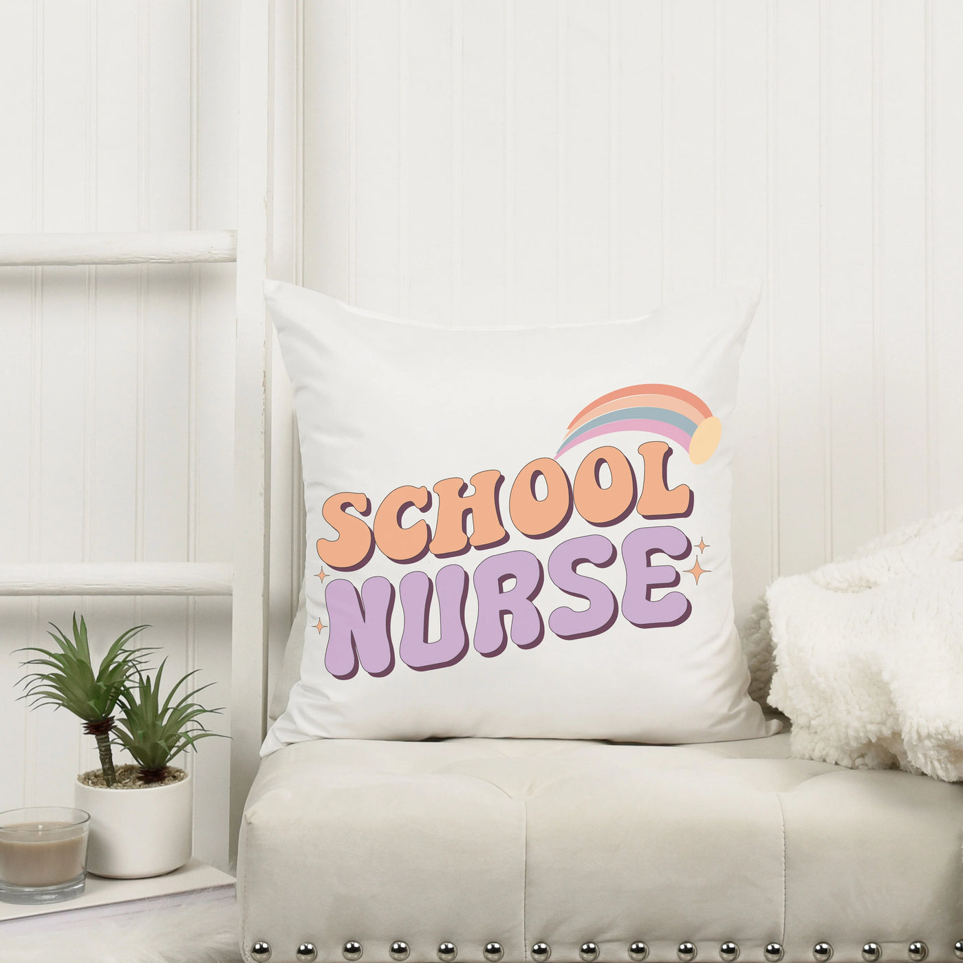 a pillow that says school nurse on it