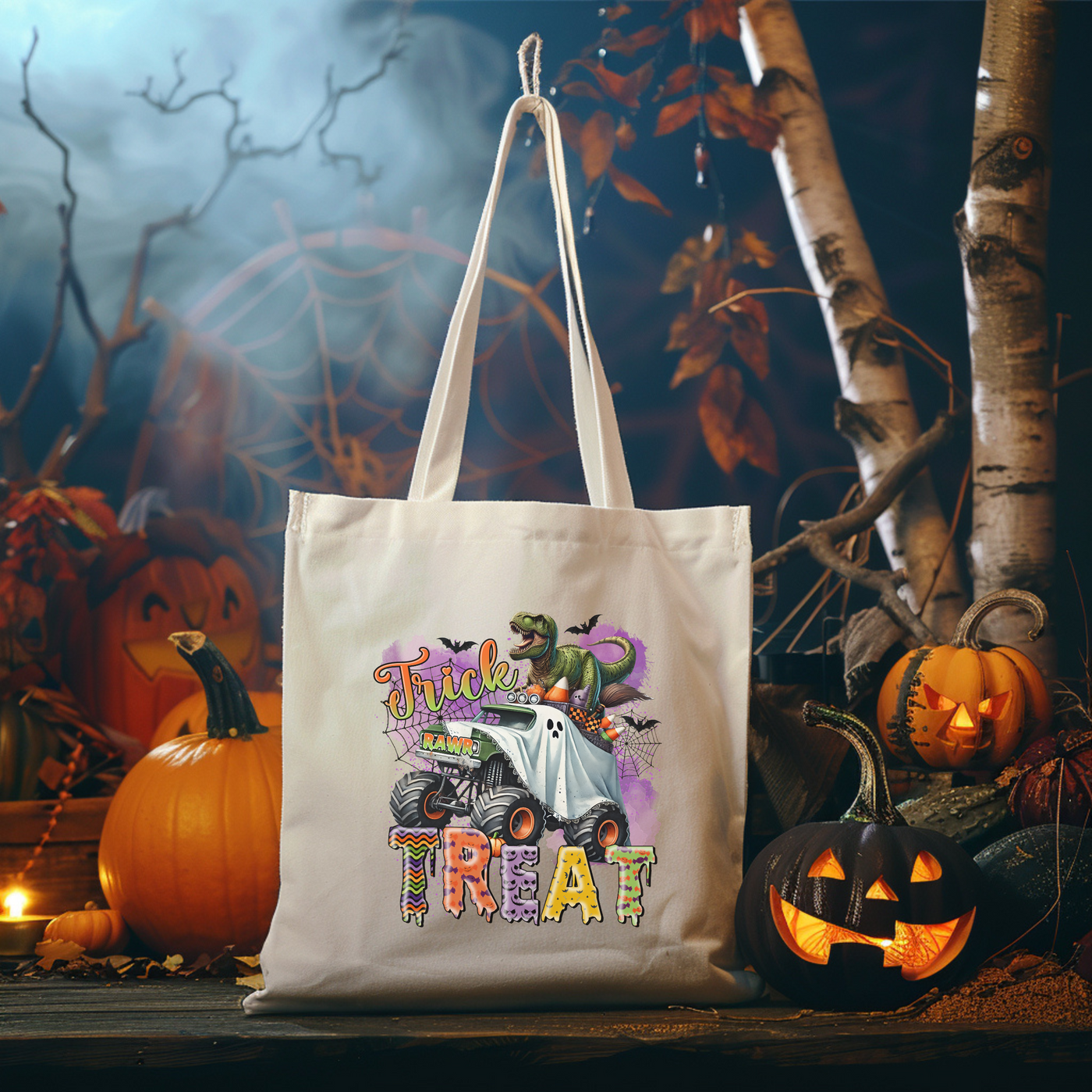 a trick or treat bag sitting on top of a table