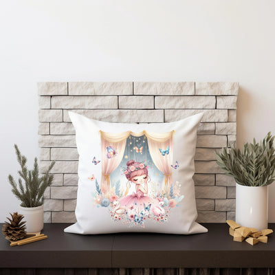 a white pillow with a picture of a princess on it