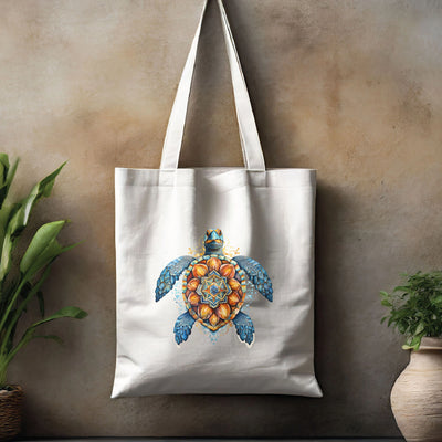 a tote bag with a picture of a turtle on it