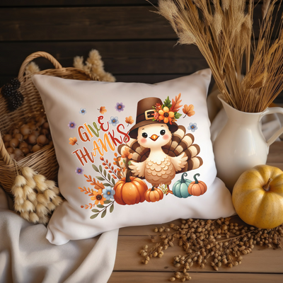 a thanksgiving pillow with a turkey on it