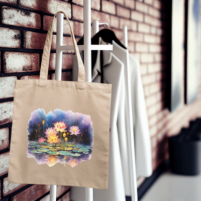 a tote bag hanging on a rack next to a brick wall