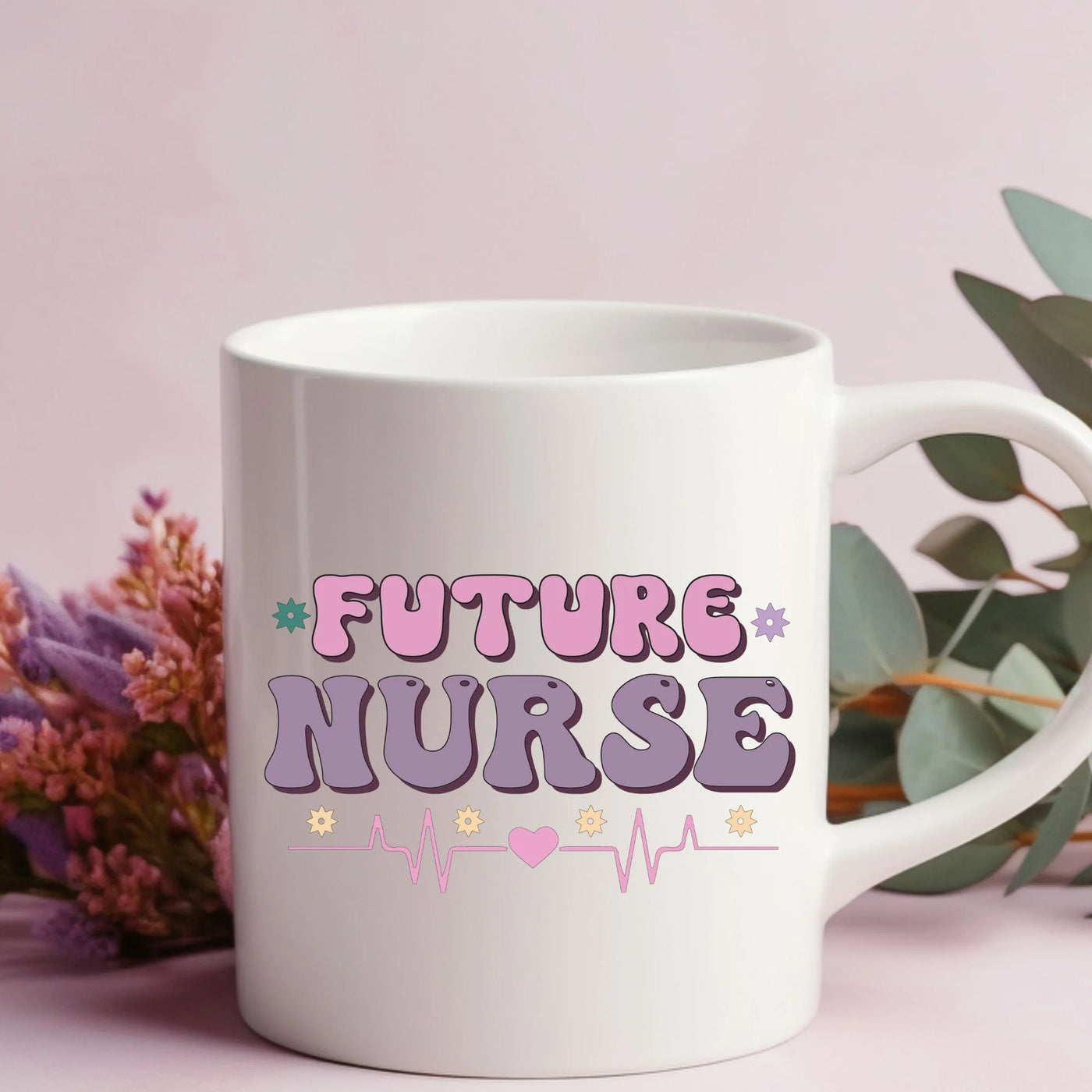 a white coffee mug with the words future nurse printed on it