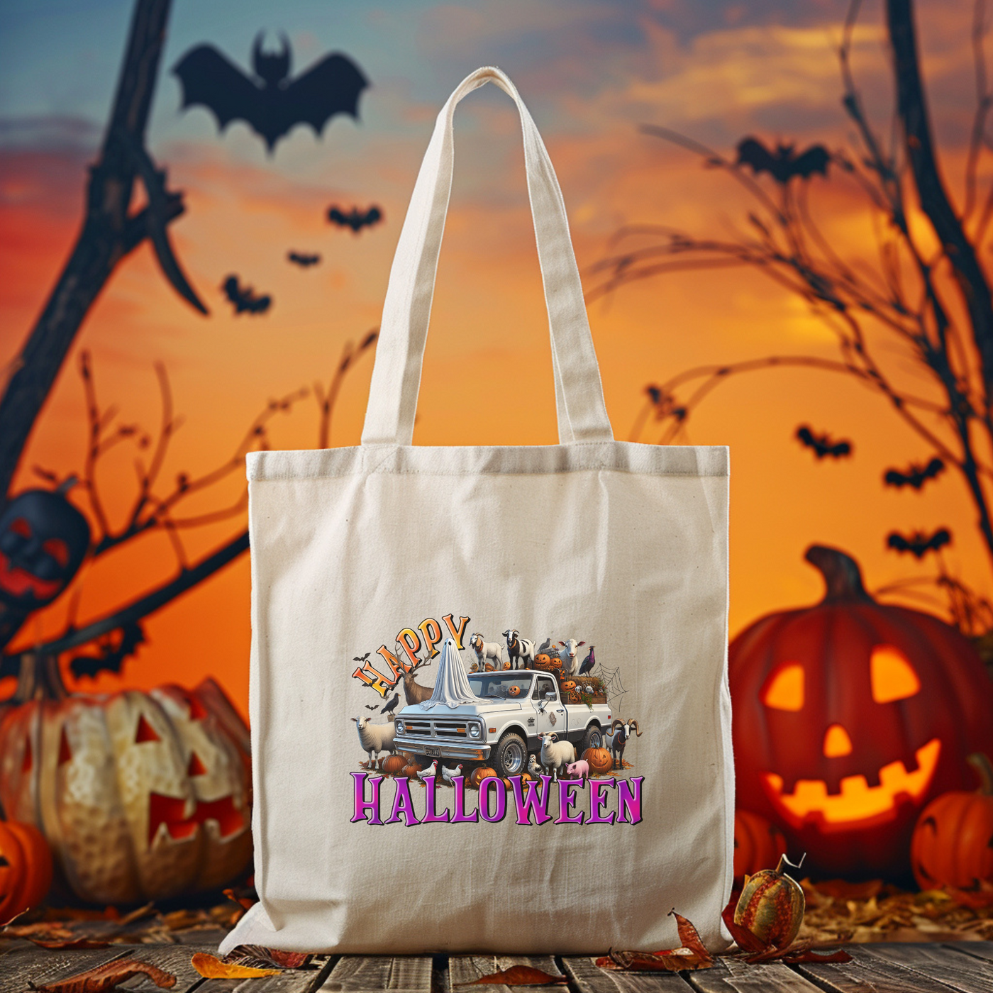 a trick or treat bag sitting on a table