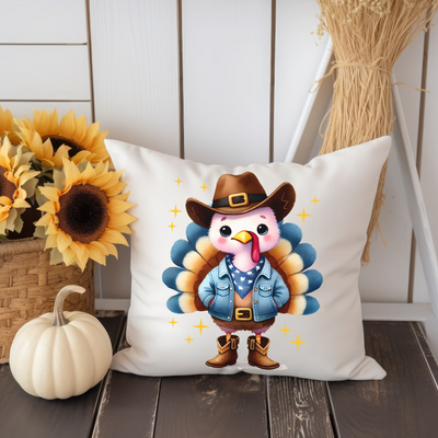 a pillow with a picture of a turkey on it