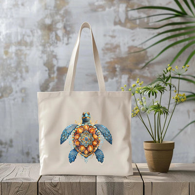 a tote bag with a picture of a turtle on it