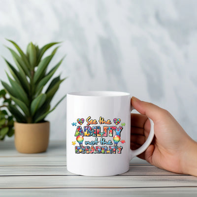 a person holding a coffee mug with the words, get the ability and get the