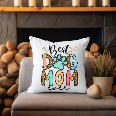 a pillow that says best dog mom on it